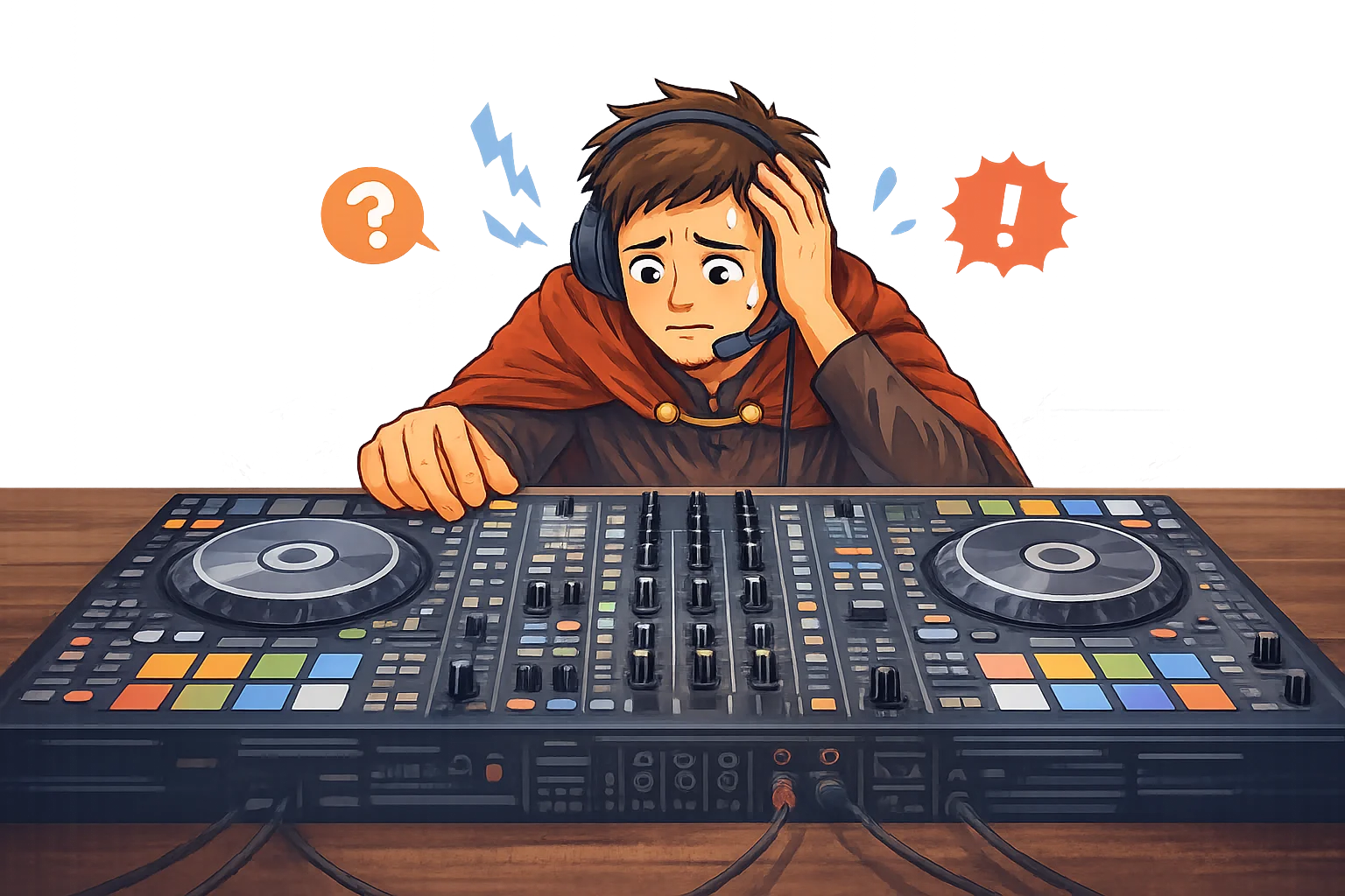 複雑なボタンが並んだDJ機材と
