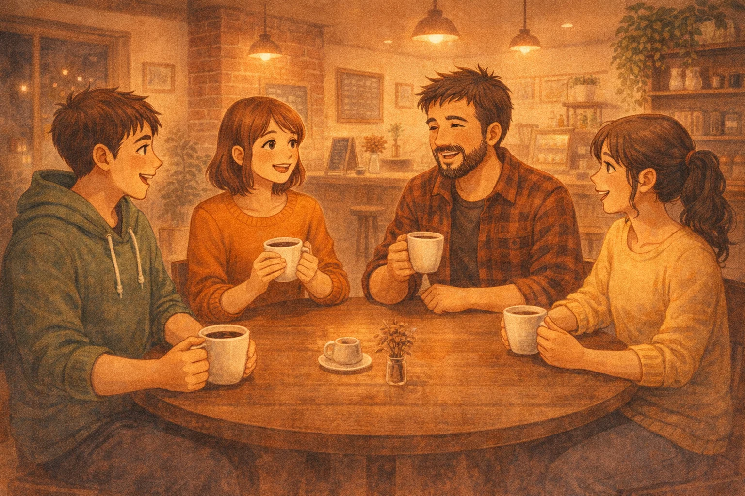 会話しながらリラックスしていく人々の様子