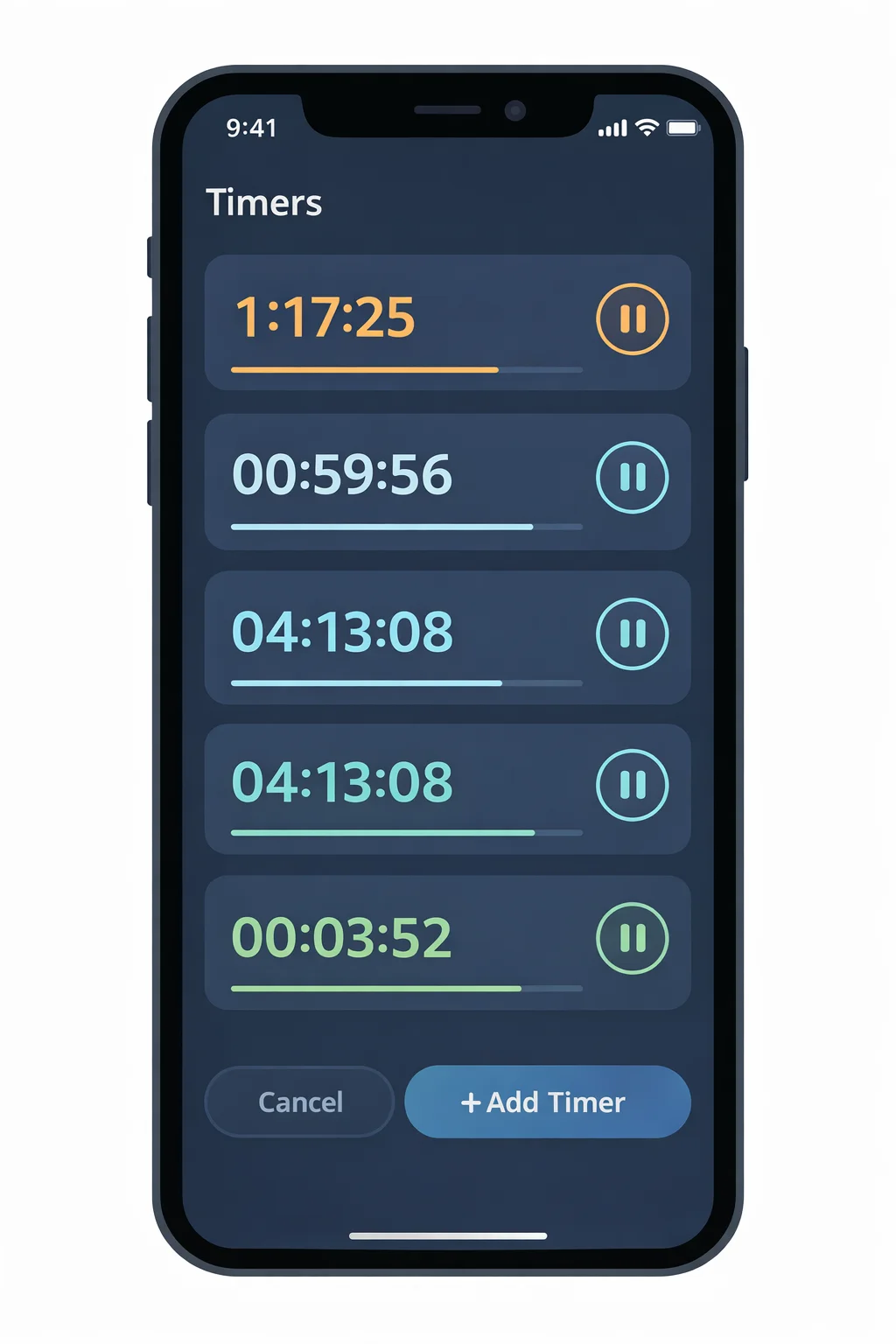複数のタイマーが表示されたスマートフォン画面